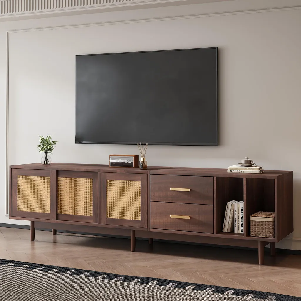 Meuble TV Large 190 cm pour Ranger vos Câbles et Supporter un Écran 75"