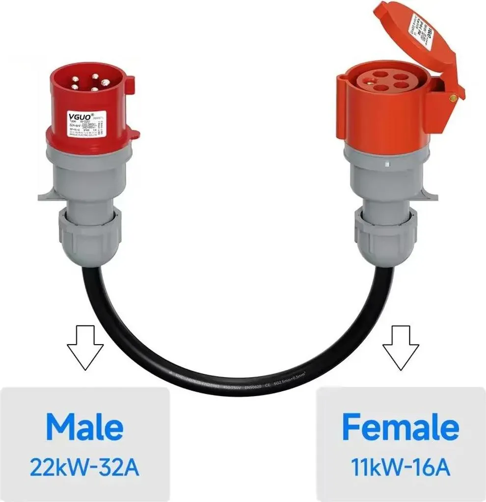 Adaptateur pour borne de recharge 22kW vers voiture 11kW usage extérieur