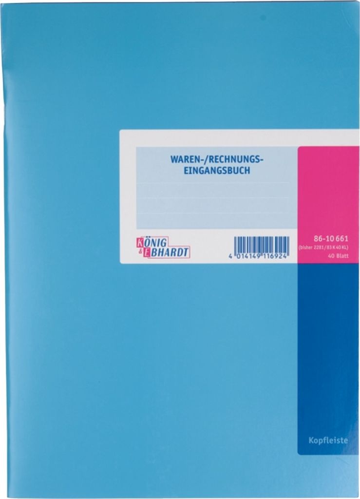 Waren-und Rechnungs-Eingangsbuch A4 mit Kopfleiste 40 Blatt hellblau Packung mit 5 Stück