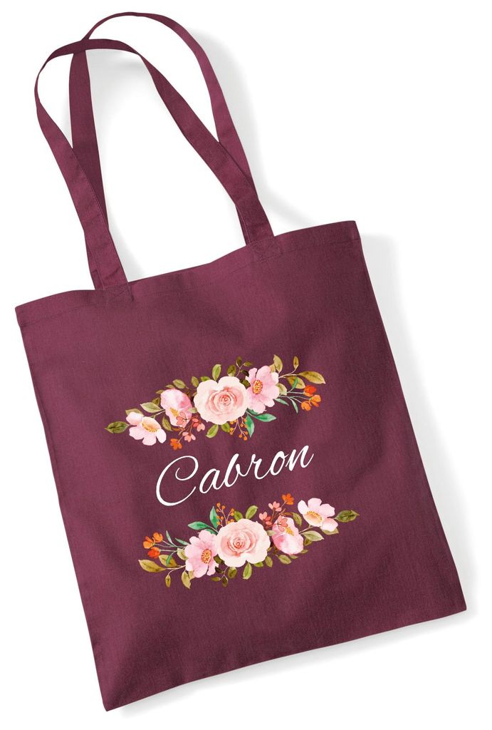 Huuraa Jutebeutel Cabron spanisch Blumen 10 Liter Burgundy Baumwolle Tasche Geschenkidee