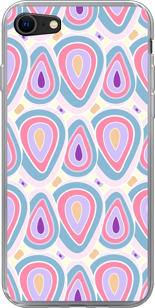 MuchoWow Handyhülle Schutzhülle Hülle für Telefoonhoesje iPhone 7 Muster - Achat - Retro - Lila Silikon Softcase Handy Hülle - Kartenhalter