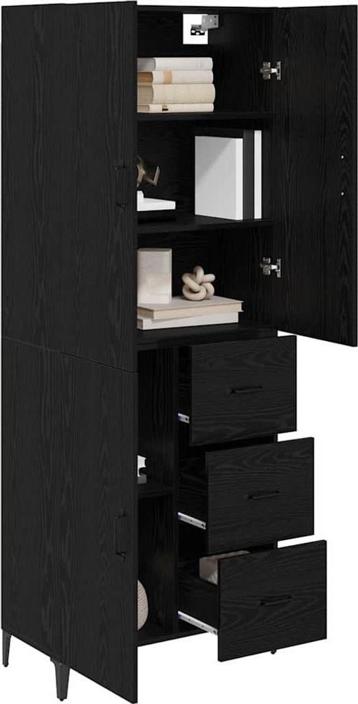 “2026 Modern“ Highboard Schwarz Eichen-Optik 69,5 x 34 x 180cm Holzwerkstoff - Designermöbel 522284 - Kommoden