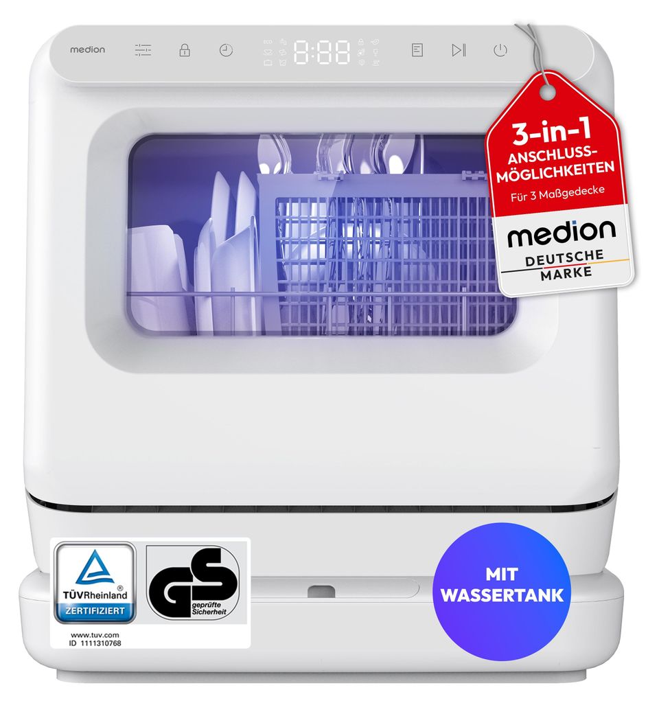 MEDION Mini Geschirrspüler DWT30, 3 Maßgedecke, 3in1 Produktbild 