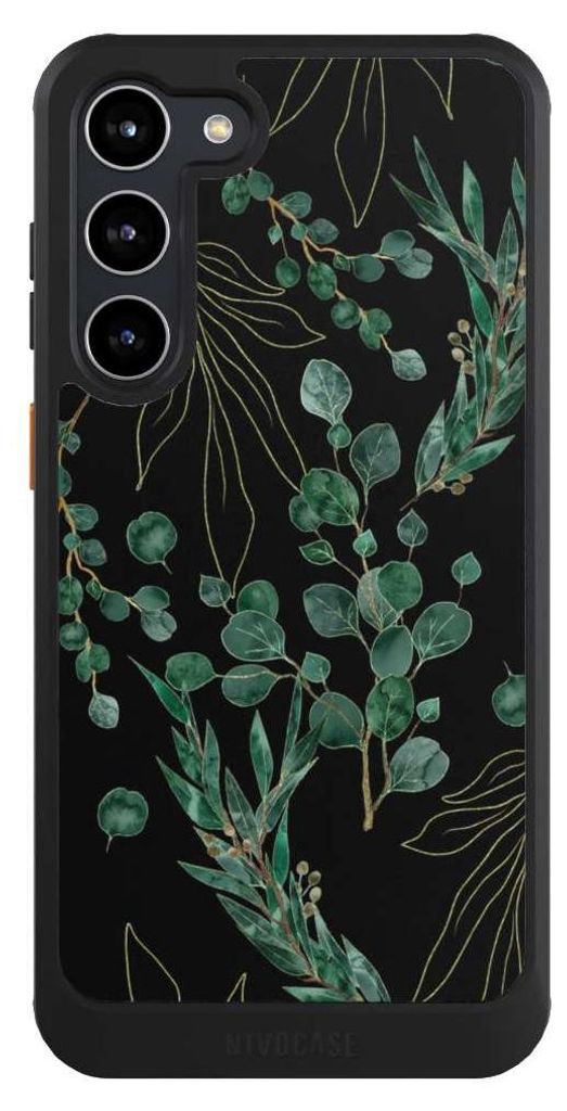 NIVOCASE Hülle für Samsung Galaxy S23+ Handyhülle NIVOcore Case Schwarz Blätter Natur Eukalyptus