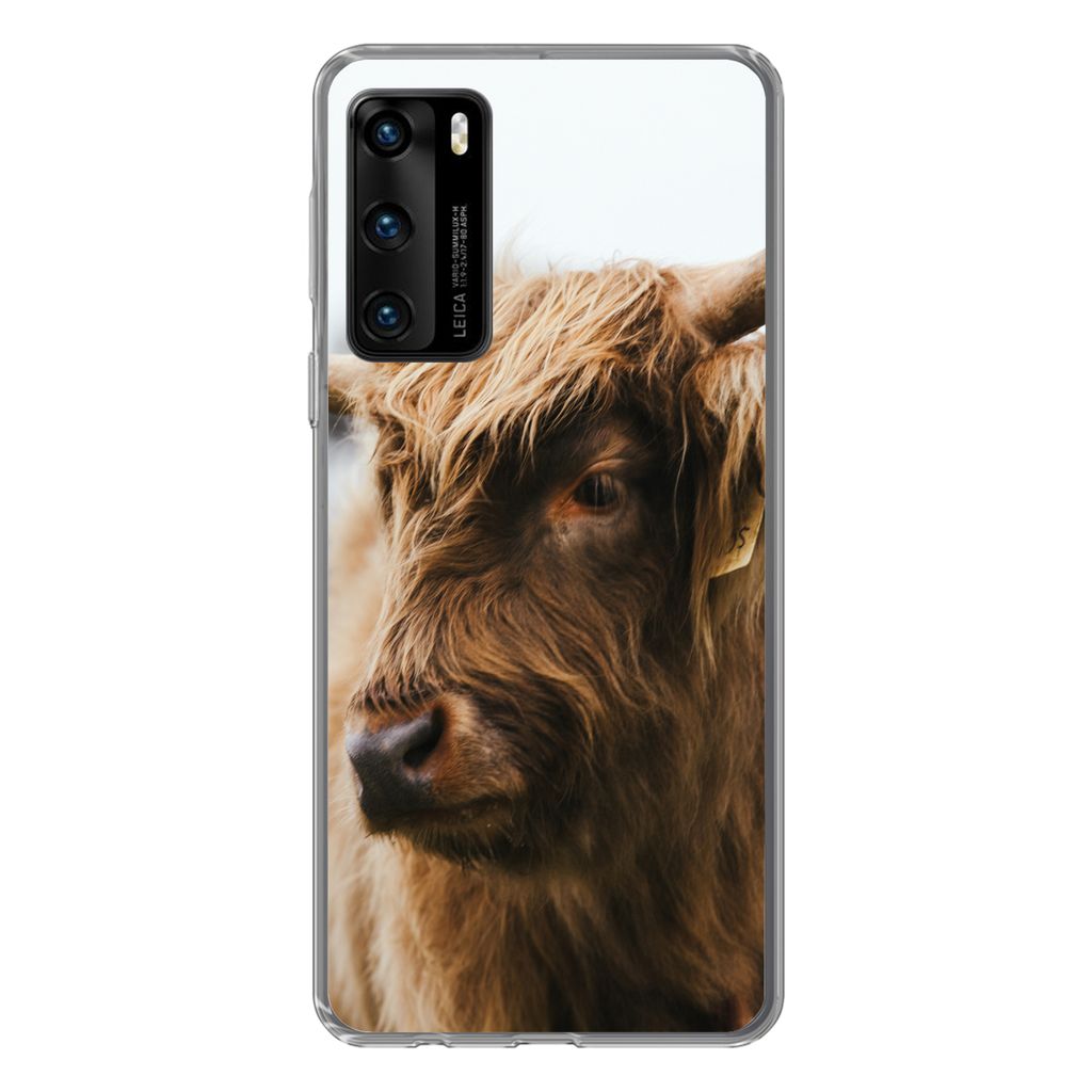 MuchoWow Handyhülle Schutzhülle Hülle für Huawei P40 Schottischer Highlander - Tiere - Hörner Silikon Softcase Handy Hülle - Handytasche