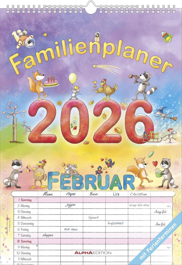 Calendrier familial Cartoon 2026 - Calendrier familial A3 Image du produit 