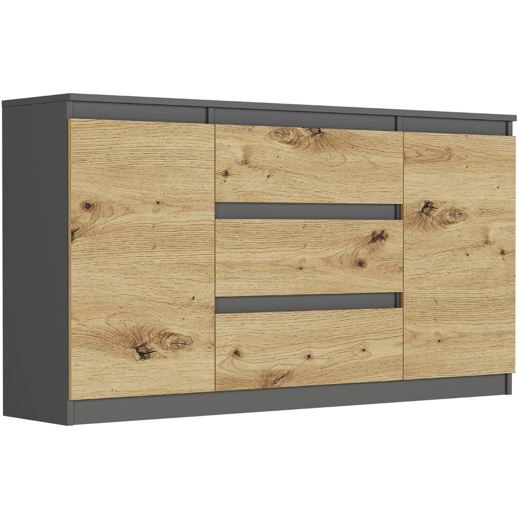 Kommode - Anthrazit / Eiche Artisan - 140 x 40 x 76 cm - Produktbild 