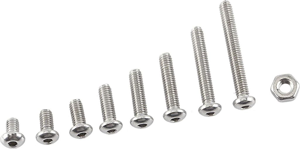 Sortiment an Innensechskantschrauben und Muttern aus Edelstahl M2.5 A2 (Knopfkopf)