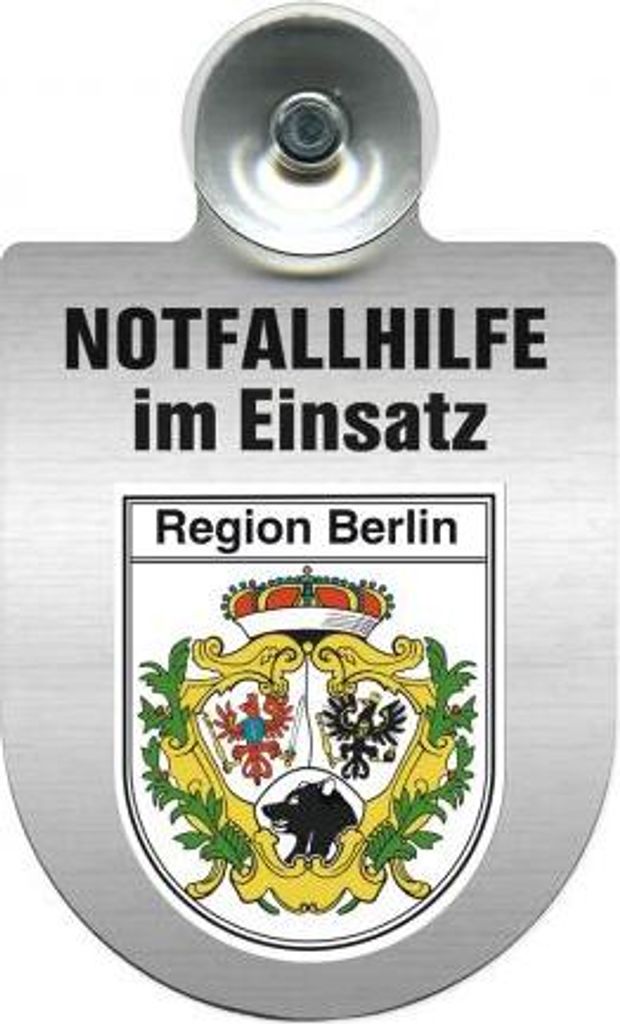 Einsatzschild mit Saugnapf - Notfallhilfe im Einsatz - incl. Regionenwappen 393828 Color - Region Berlin