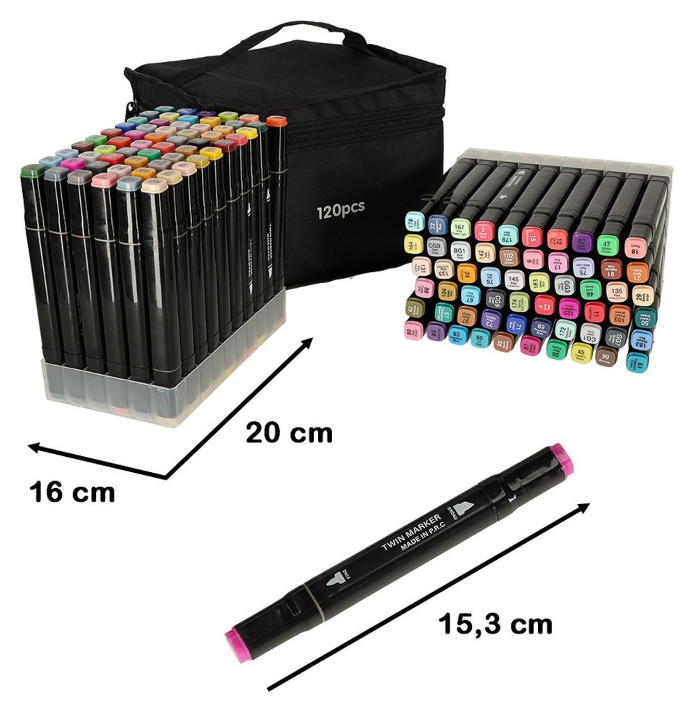 Doppelseitige Alkoholmarker im Etui 120 + Ständer Produktbild 
