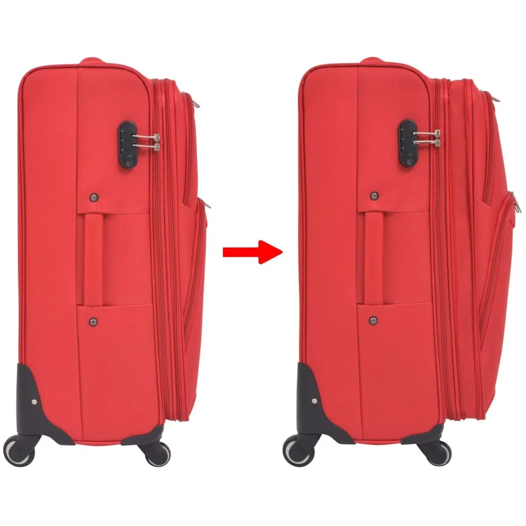 Set de 3 valises souples trolley rouge avec roues multidirectionnelles - 7