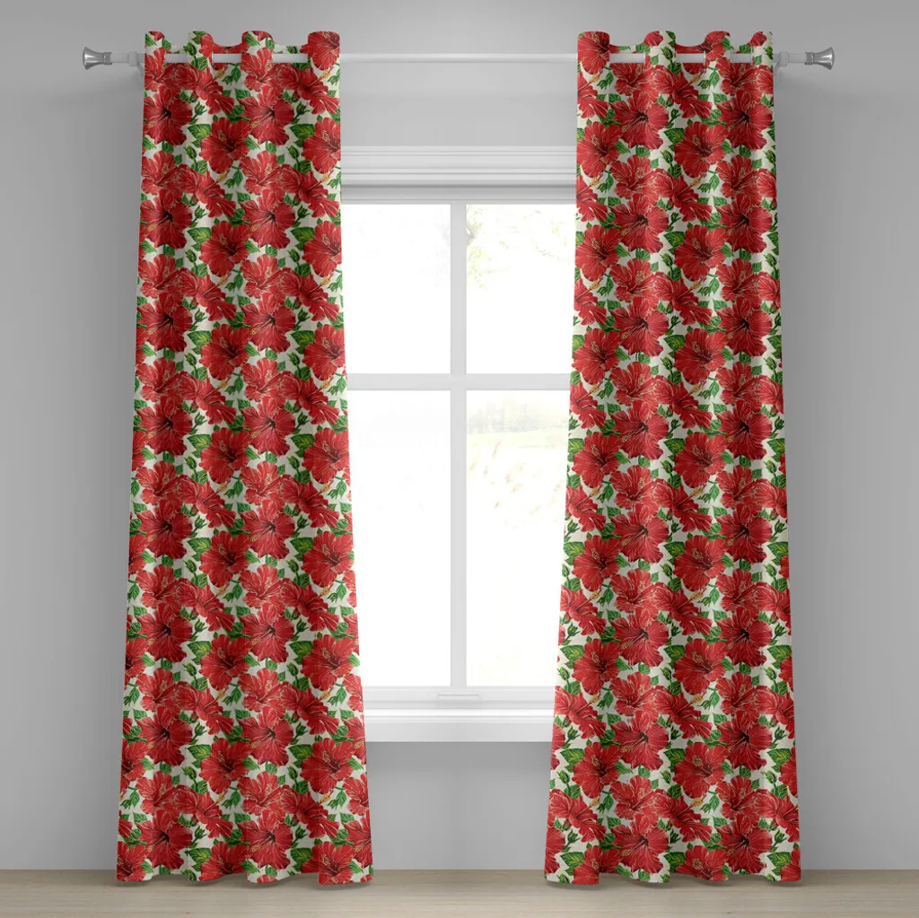 Rideau à œillets anti-vis-à-vis motif floral Hawaii beige 280x175 cm