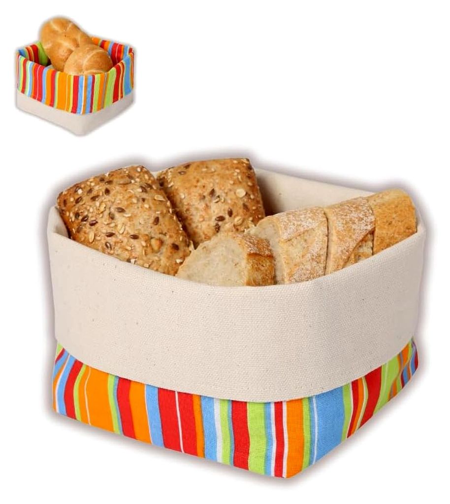 Brotkorb Stoff 12.5 x 12.5 - Brötchenkorb Modern Quadratisch - Zweiseitig Brotkörbchen aus Halbleinen - Brotkorb Anpassbar 8-13 cm hoch, Sonnig
