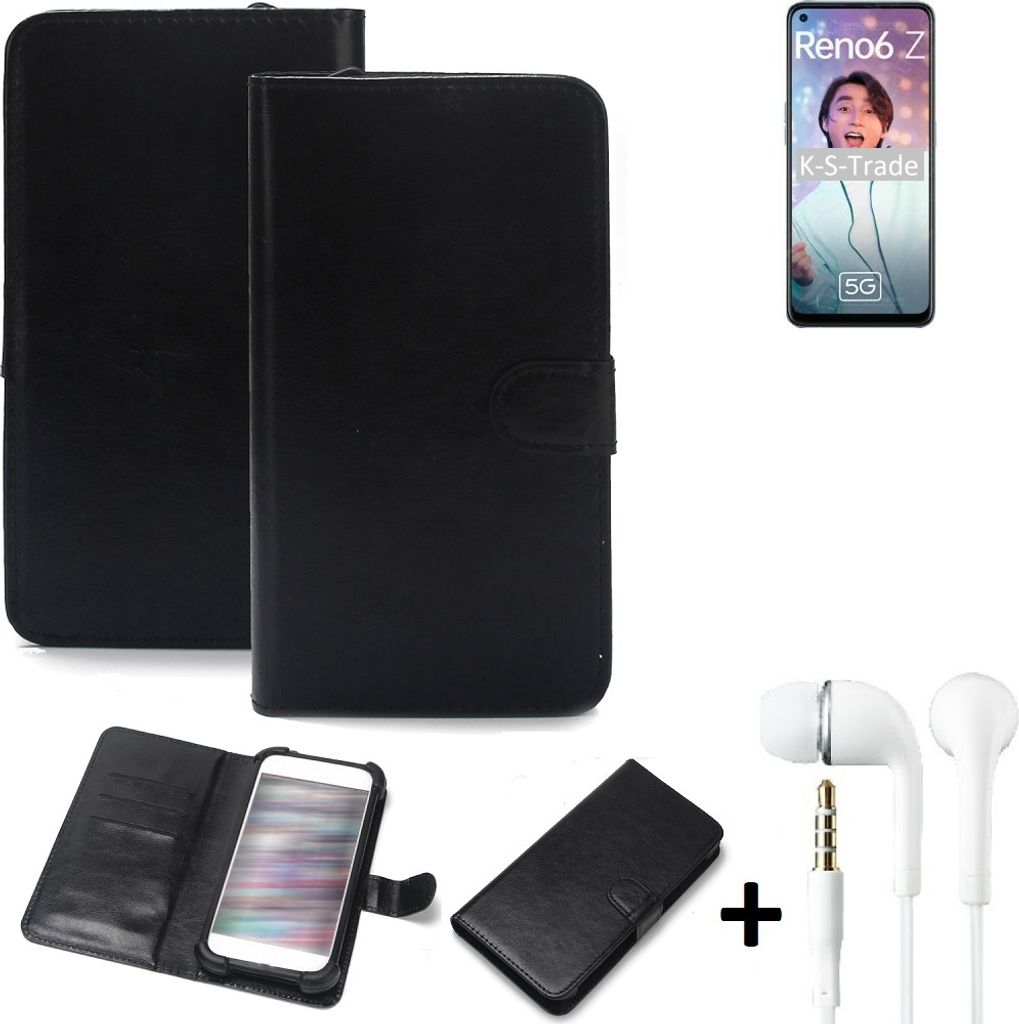 K-S-Trade Wallet Case Handyhülle kompatibel mit Oppo Reno6 Z 5G Schutzhülle Flip cover Flipstyle Tasche Hülle Flipcover Slim Bumper schwarz + in