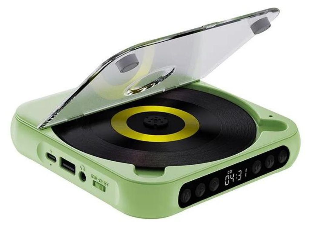 Bluetooth CD-Player - Tragbar - USB‐C Schnellladung - Integrierter Lautsprecher - Grün
