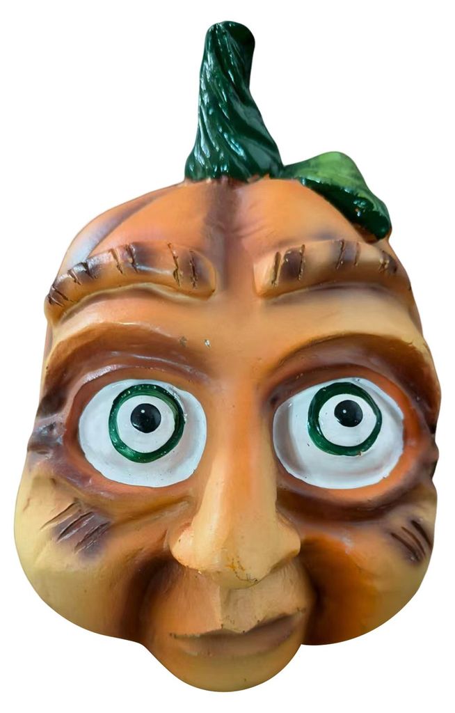 Halloween-Kürbisfigur mit Gesichtsausdruck, Cartoon-Kürbiskopf, Harzfigur, Skulptur, Dekoration für drinnen und draußen, Garten, Schreibtisch.