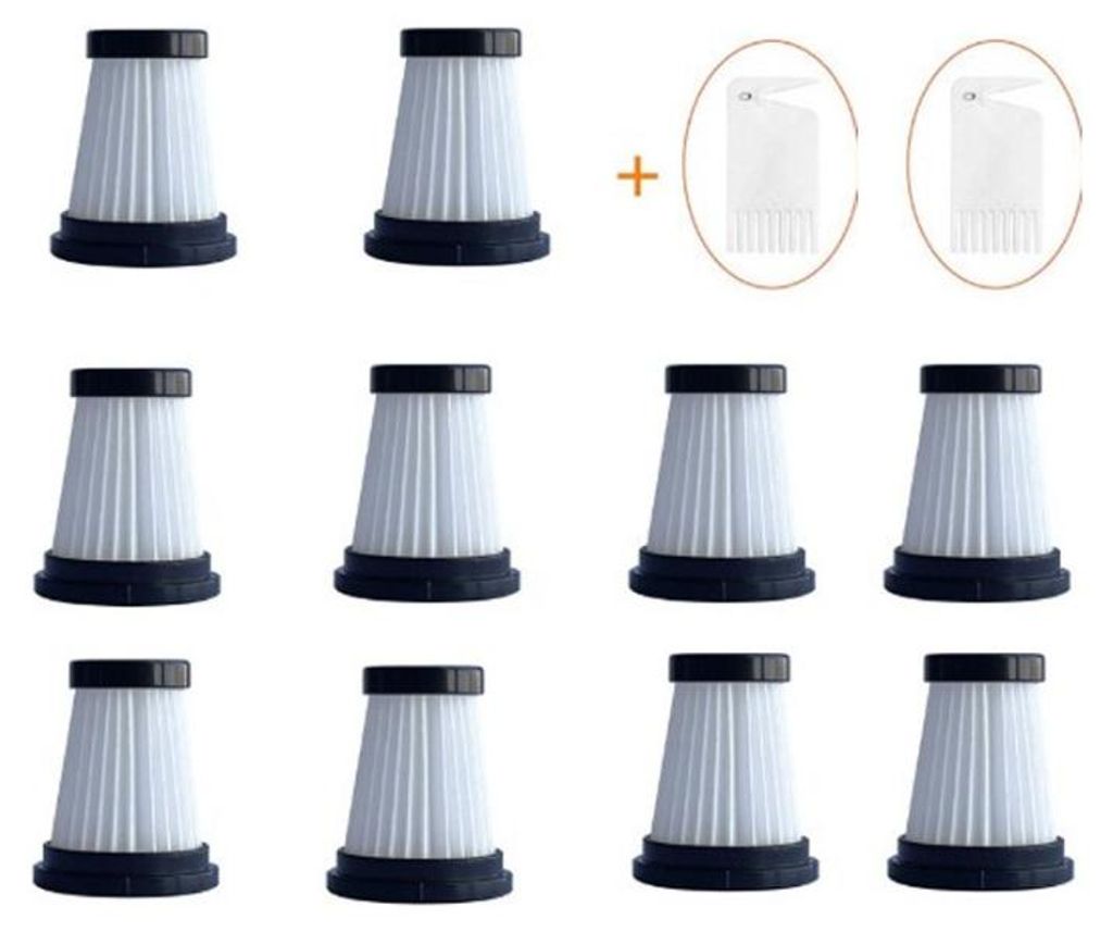A collection of vacuum cleaner filters arranged in a grid on a white background.