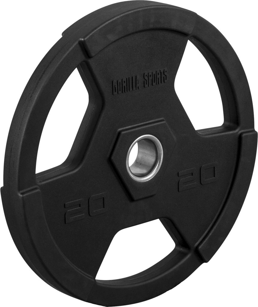 GORILLA SPORTS Olympia Hantelscheiben - 20kg Gewichte, Tri-Grip, 50mm Bohrung, aus Kunststoff, Schwarz - Gewichtscheiben, Olympiascheiben, Hanteln