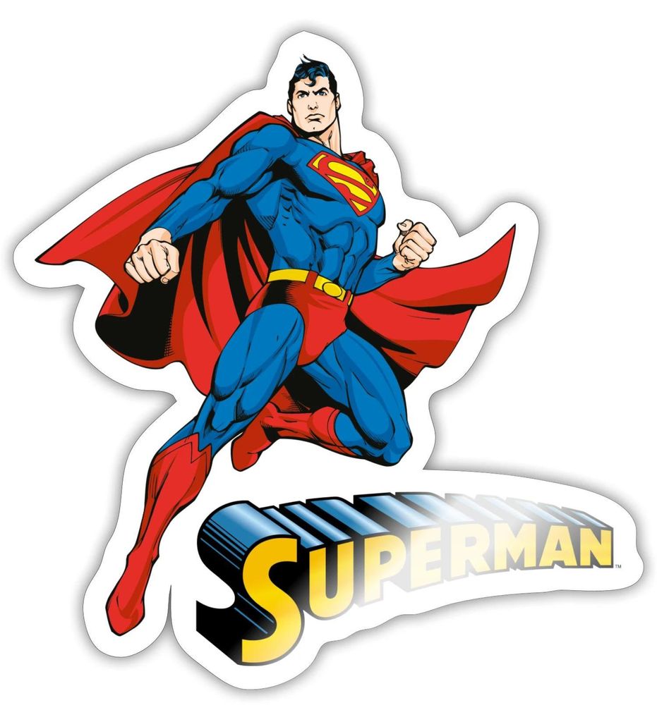 Spreadshirt DC Comics Superman Pose + Schriftzug Sticker Aufkleber, 10 x 10 cm, Weiß glänzend