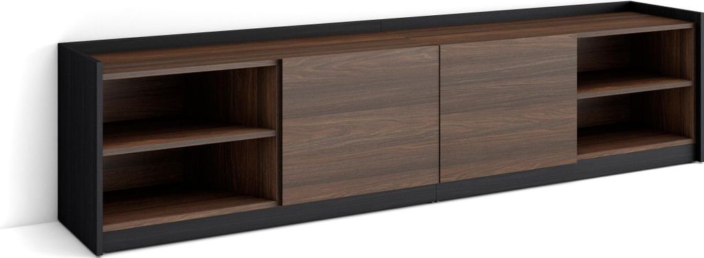 TV-Schrank, Lowboard, 207x37x50cm, Für TV-Geräte bis zu 80", Fernsehtisch, Dunkler Eiche und Schwarz