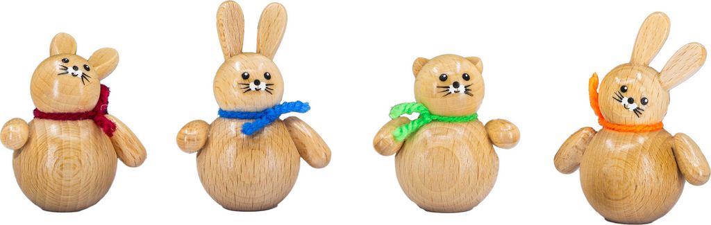 Holzwaren Egermann Hasen mit Halstuch - stehend Natur - als Dekofiguren - 4 Stück je 5cm - niedliche Osterdekoration für Ihr Zuhause
