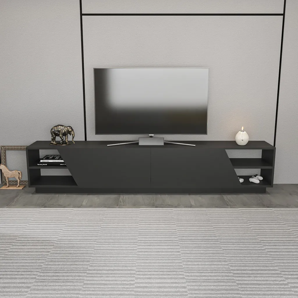 Banc TV Large 240cm Rhodes Anthracite - Parfait pour Salon Spacieux