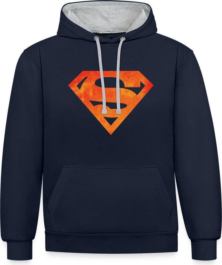 Spreadshirt DC Comics Justice League Superman Logo Uni Kontrast Hoodie, M, Navy/Grau meliert