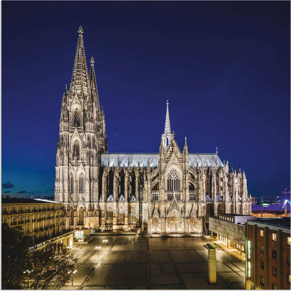 ARTland Wandbild Alu für Innen & Outdoor Kölner Dom am Abend Größe: 30x30 cm