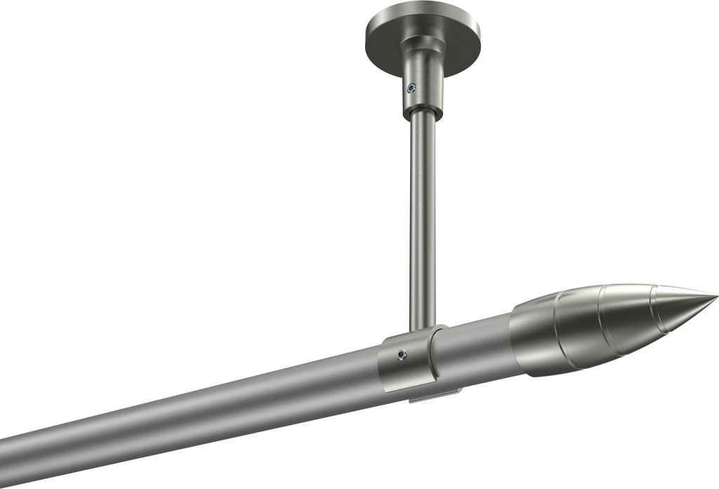Interdeco Gardinenstange / Vorhangstange Silbergrau / Edelstahl-Optik, Typ Sonette Samanto (Rillenpatrone) ohne Ringe, Deckenmontage, 20 mm Ø 1-l...