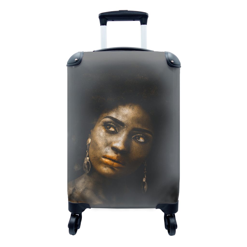 MuchoWow Koffer Handgepäck Trolley Rollkoffer Kleine Reisekoffer mit 4 Rollen - Frauen - Ohrringe - Lehm - Cabin Size < 55x40x23 cm & 55x40x20 c...