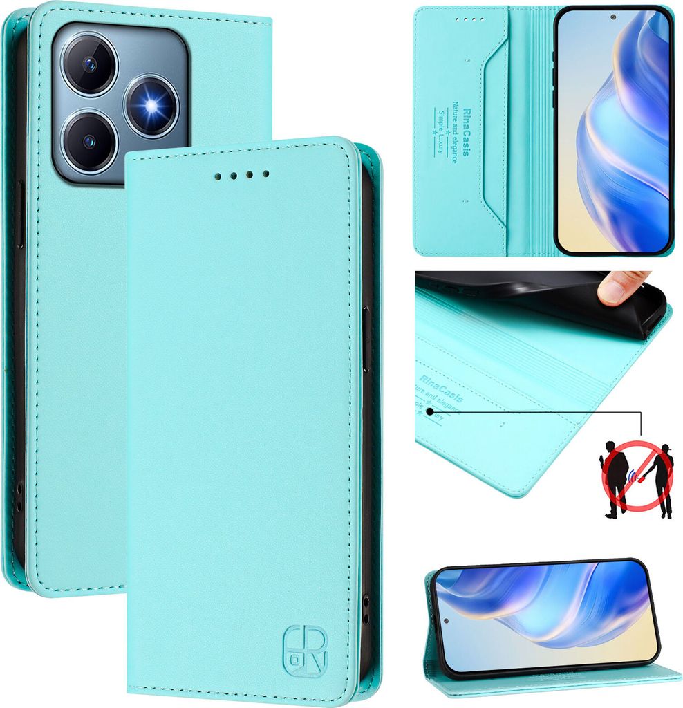 Lederhülle für Realme C63 4G/Realme C61 4G/Realme Note 60 Hülle Flip Brieftasche Kartenfächern Ständer Schutzhülle Türkis