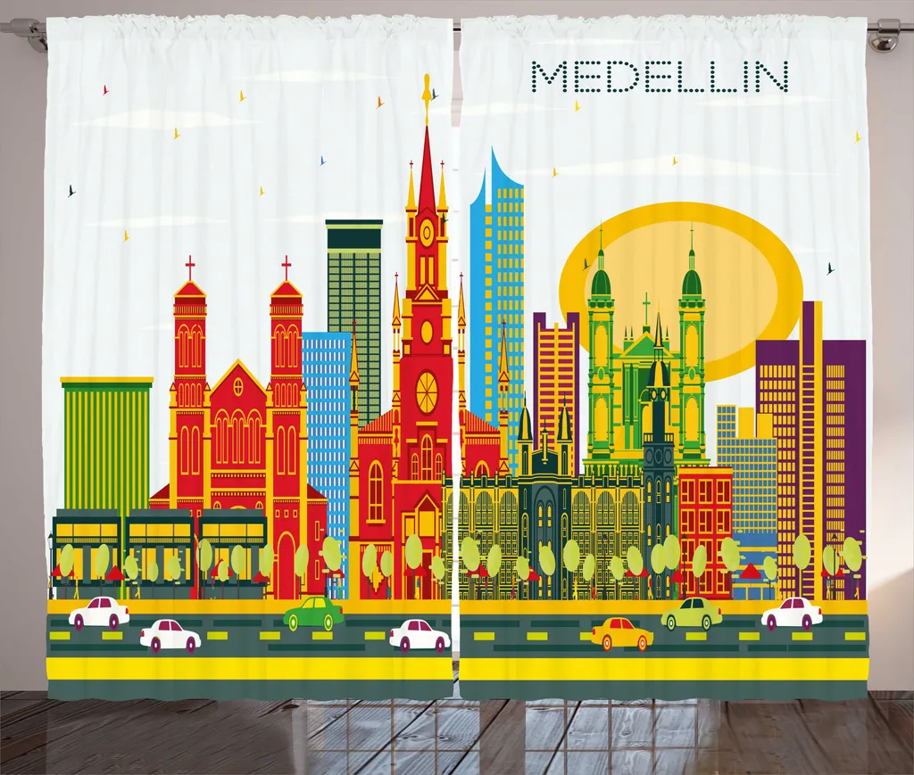 Rideau à fronces graphique Medellin pour chambre, format XXL 280x225 cm