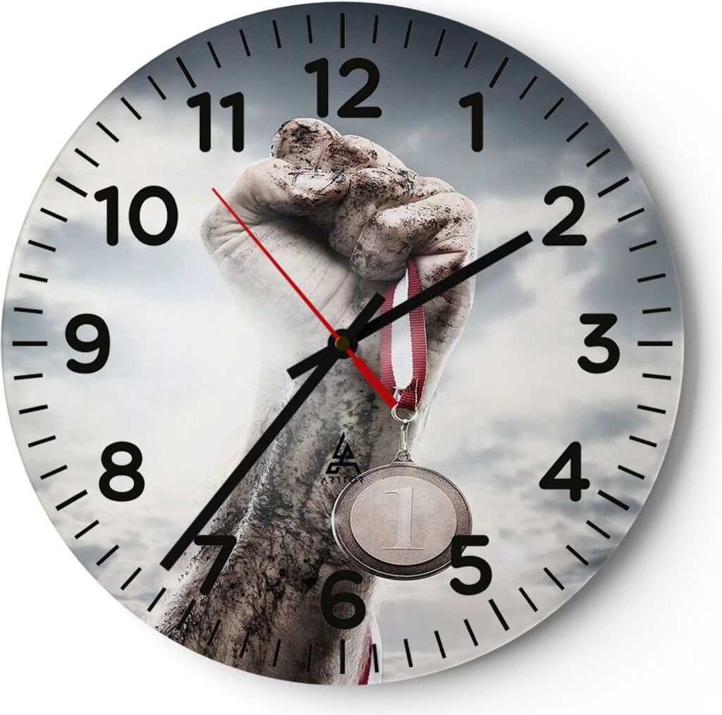 Wanduhr - Rund - Glasuhr - Sport Medaille Sieg Trophäe - 40x40cm - Schleichendes Uhrwerk - Lautlos - zum Aufhängen bereit - Dekoration Modern - W...