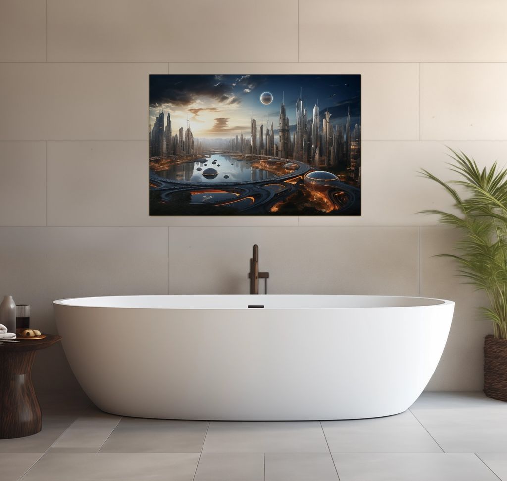 Wallario wasserfestes Poster selbstklebend 91,50 x 61 cm, Morgendämmerung der Zukunft, Badezimmerposter Spritzschutz mit Hochglanzoberfläche in G...