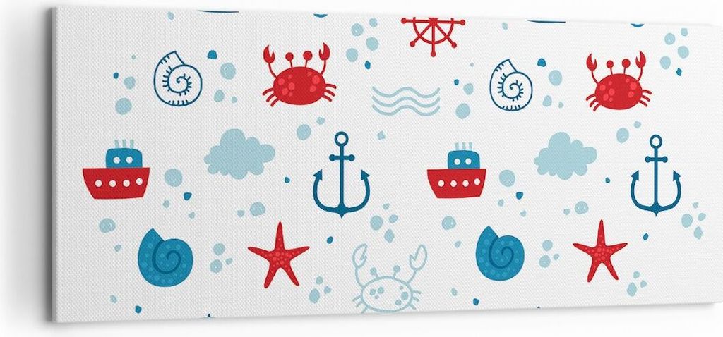 Bild auf Leinwand - Leinwandbild - Meer Boot Anker Schiff - 120x50cm - Wand Bild - Wanddeko - Leinwanddruck - Bilder - Kunstdruck - Wanddekoration ...