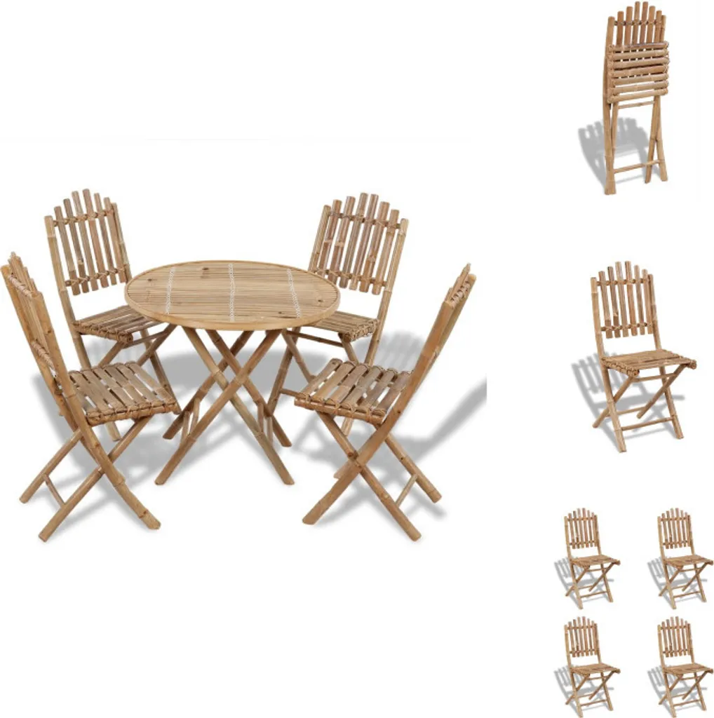 Mobilier de jardin pliable 5 pièces en bois de bambou pour terrasse