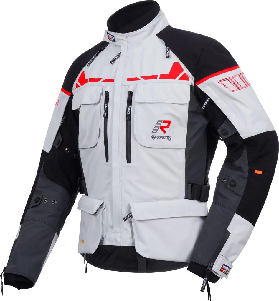 Rukka Ecuado-R Motorrad Textiljacke, hellgrau/schwarz/rot, 52