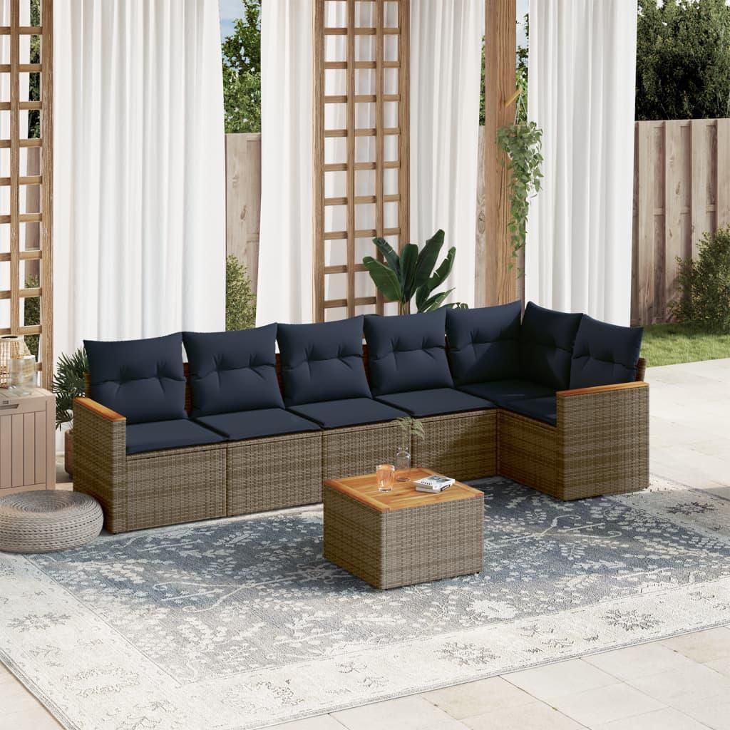 Möbel 7-teiliges Gartensofa-Set mit Kissen, grau, Polyrattan - Gartenmöbelgarnituren CC5024