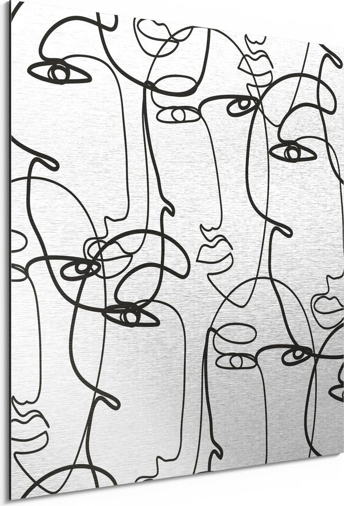 DEQORI Alu-Dibond Bild Silber 30x30 cm 'Linien formen Gesichter' Wandbild Metall dünn