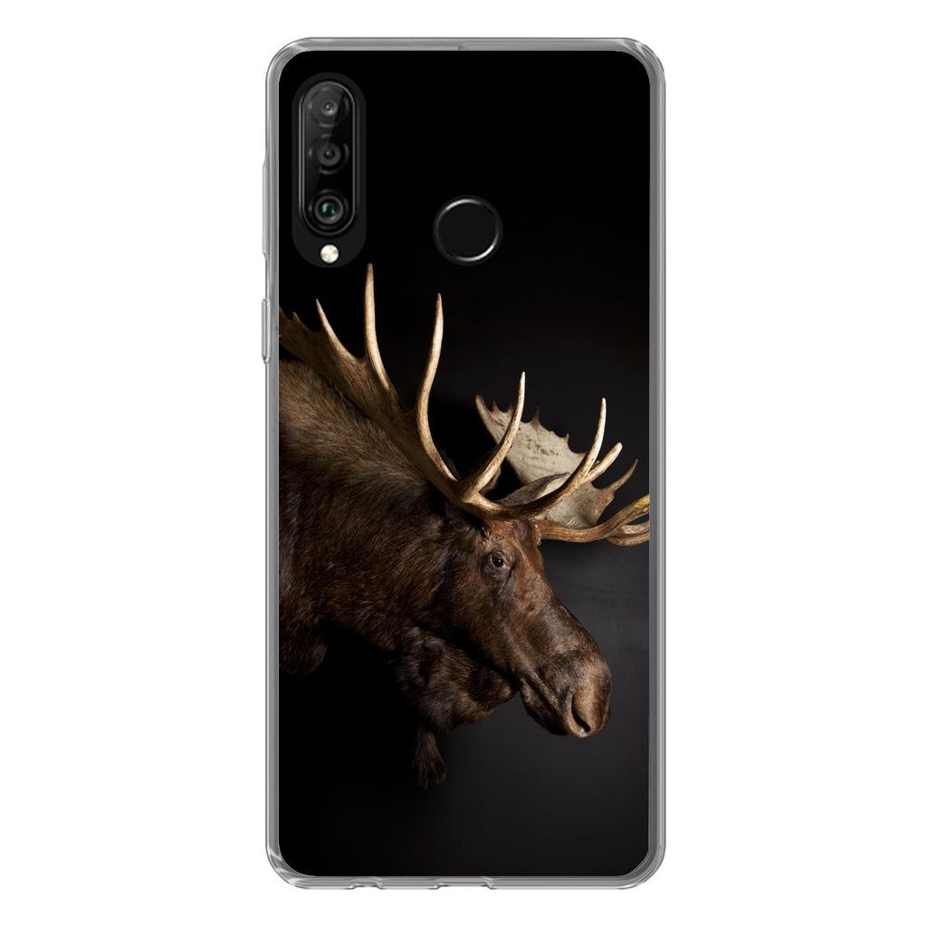 MuchoWow Handyhülle Schutzhülle Hülle für Huawei P30 Lite Elch - Geweih - Porträt Silikon Softcase Handy Hülle - Handyhülle
