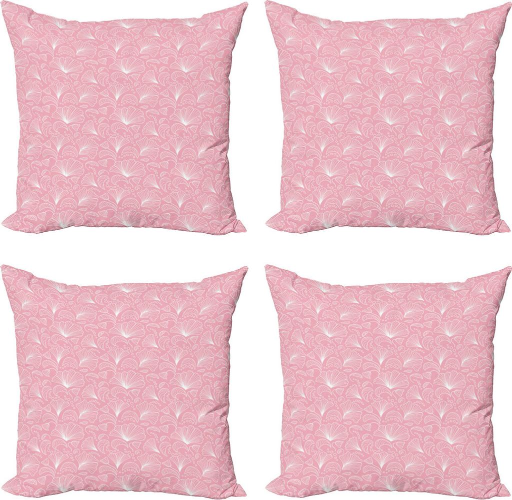 ABAKUHAUS Blassrosa Kissenbezug Set (4 Stück), Aufwändige Blumenlinien, Moderner Doppelseitiger Digitaldruck, 45 cm x 45 cm, Weiß