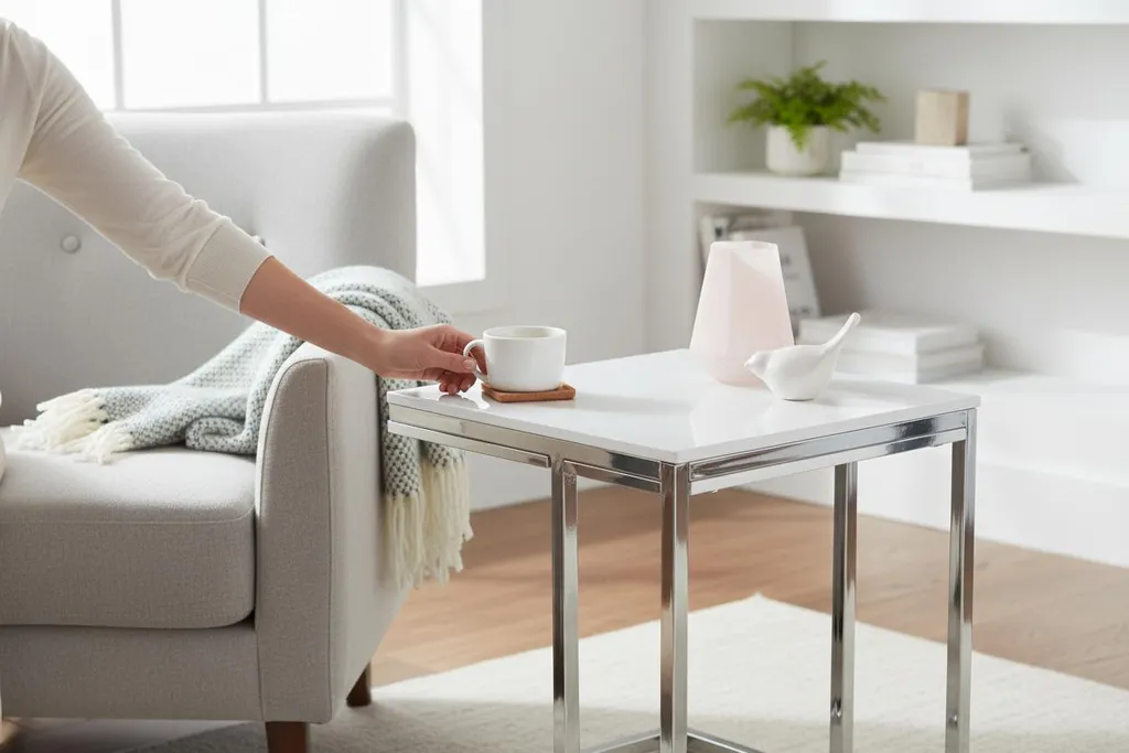 Table de chevet moderne Reno mini blanche - Idéale petits espaces - 3