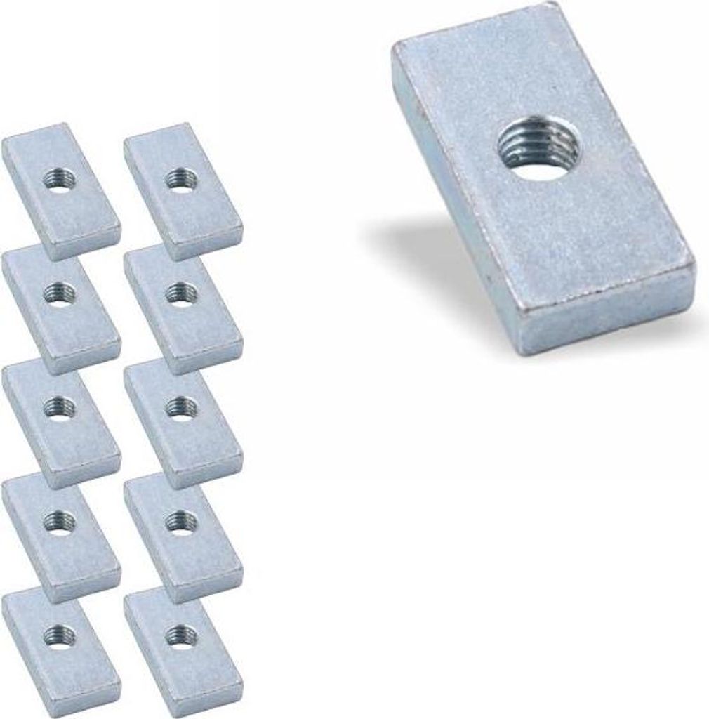 10x Nutenstein | Gewindeplatte 25x12x5 mm M6 Gewinde mittig | Stahl galvanisch verzinkt