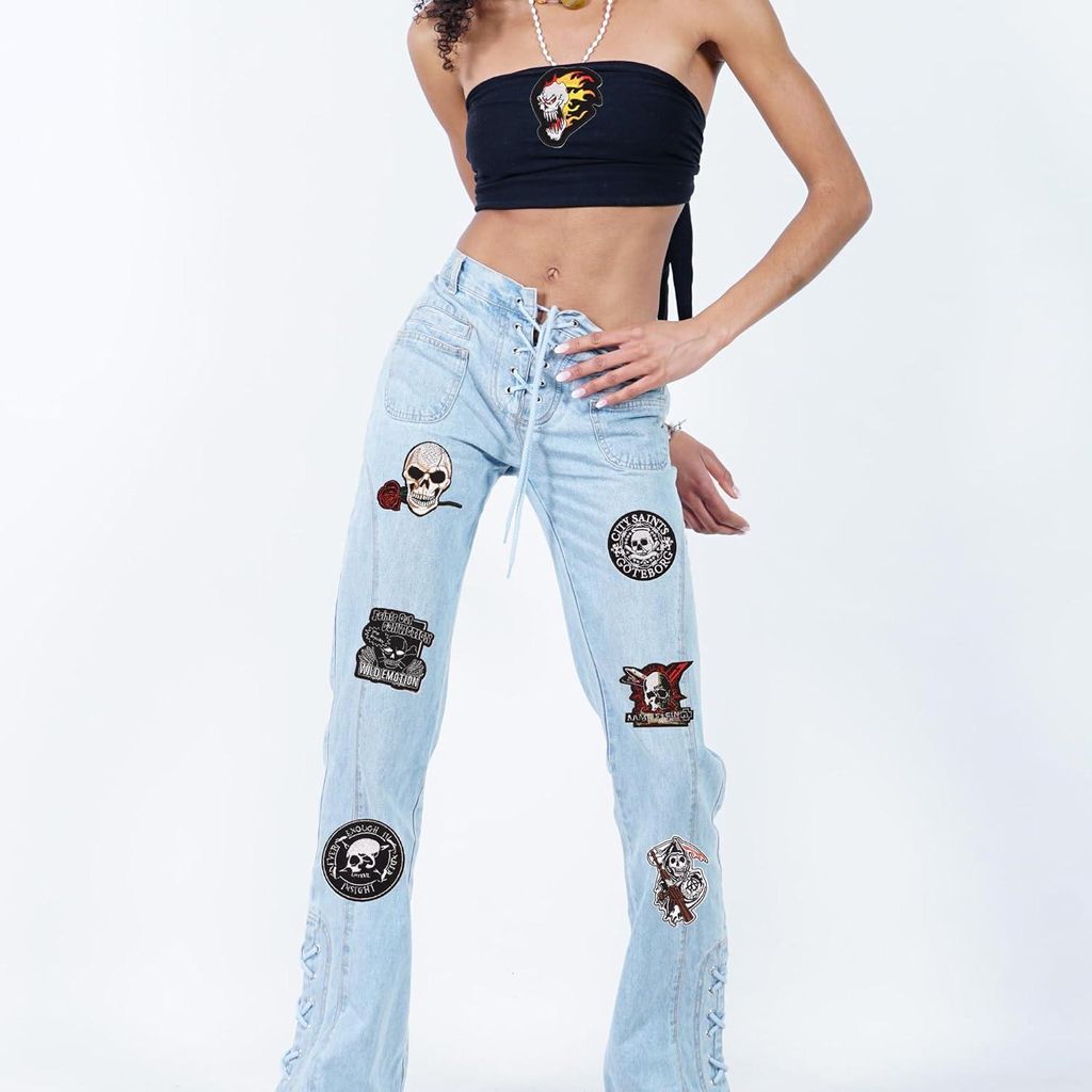 Skull Patch Aufbügelflicken Gestickte Patches DIY Kleidung Jeans Rucksäcke 8-10cm 9 Stück (A)