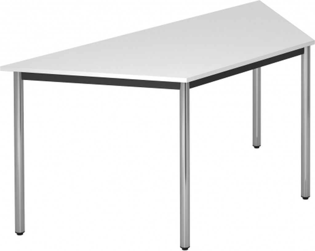 Trapeztisch Rundfuß 160x69cm Weiß/Chrom