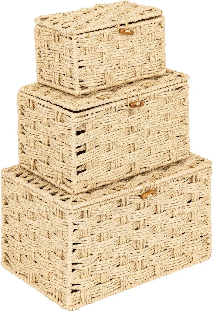 Boîtes de rangement en tricot ELIO - Set de 3 paniers gigognes beiges