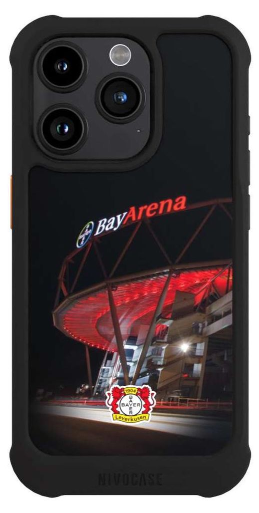 NIVOCASE Hülle für Apple iPhone 15 Pro Stoßfeste Handyhülle NIVOmax Case Schwarz Bayer 04 Leverkusen Offizielles Lizenzprodukt Stadion
