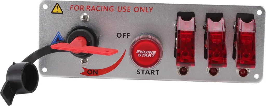 Panneau de commande racing 12V avec démarrage moteur et LED rouge 5-en-1