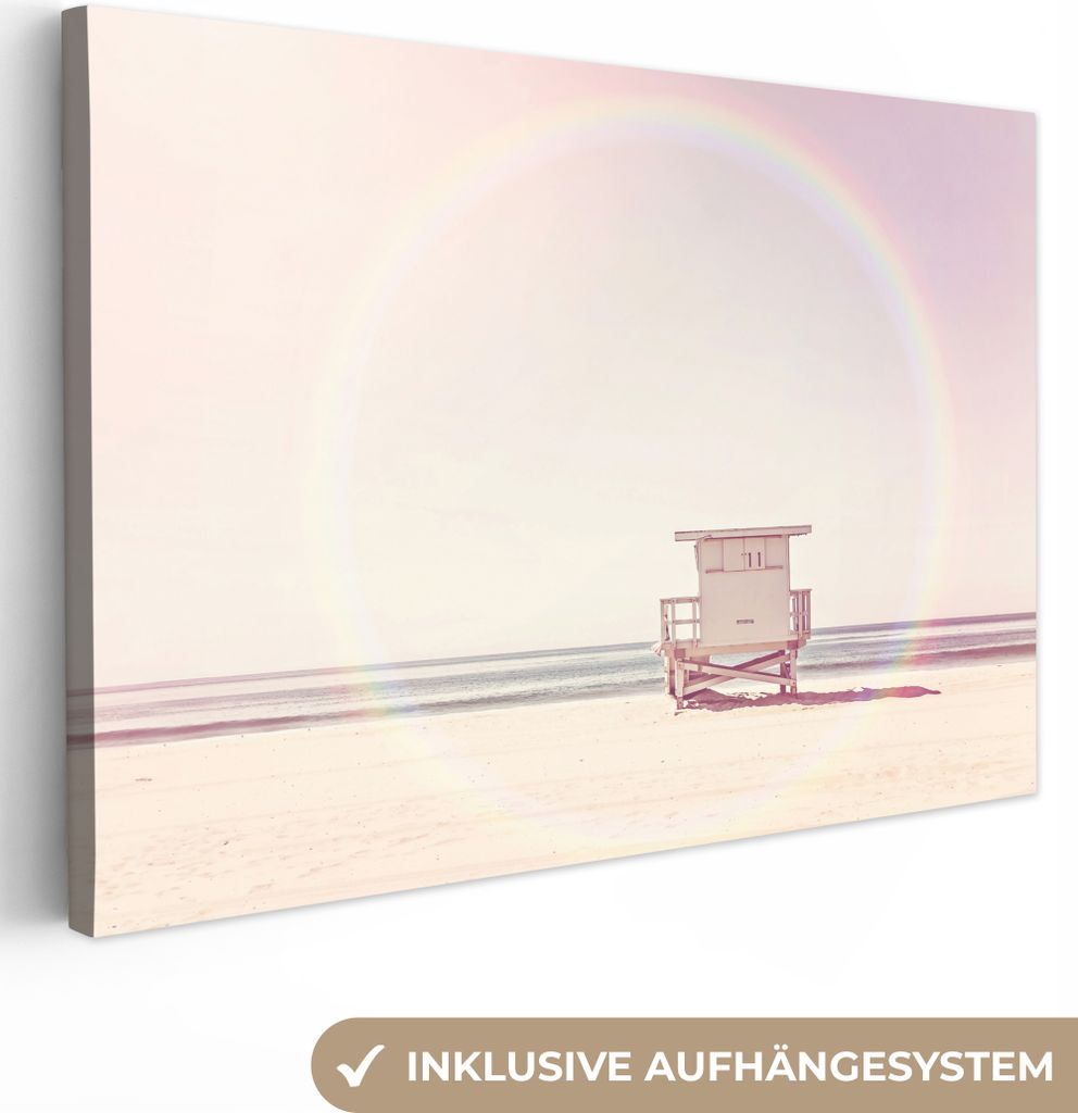 OneMillionCanvasses - Leinwandbilder - 150x100 cm, Strand - Hütte - Sonne - Meer - Sommer, Wandbilder Kunstdruck Wanddekoration - Foto auf Leinw...
