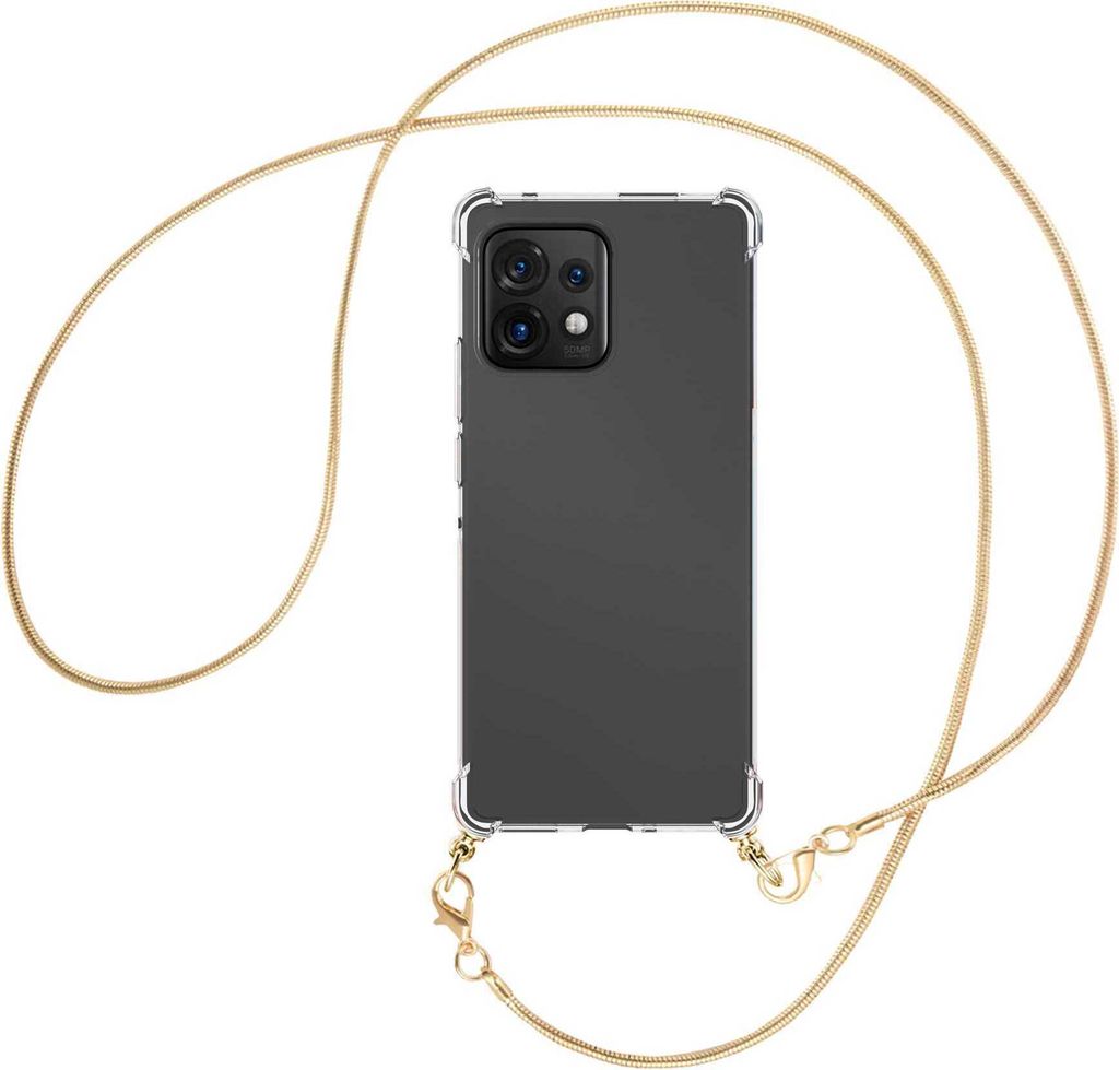 Handykette Backcover-Schutzhülle mit Band (Metall goldfarben) für Motorola Edge 40 Pro (Moto X40) - goldfarbene Snake-Kette